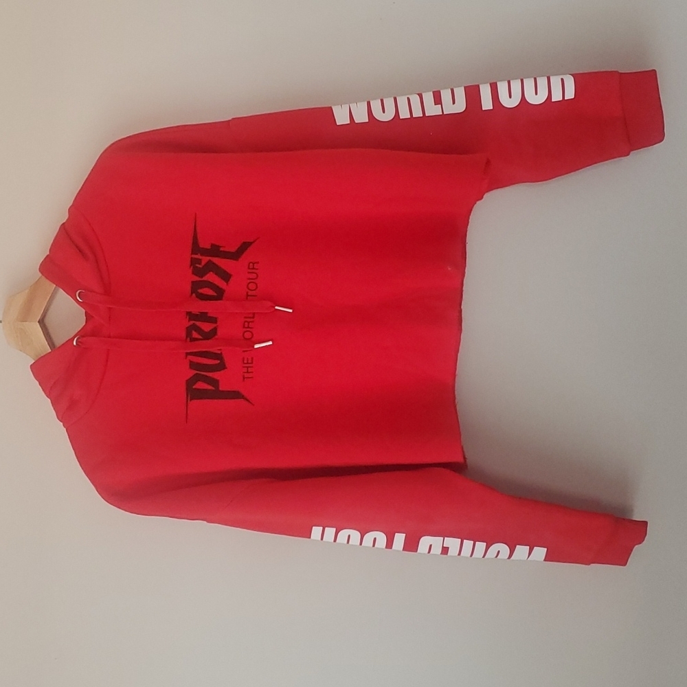 Didived by H&M Purpose The World Tour Red Cropped Hoodie Justin Bieber Concert L
